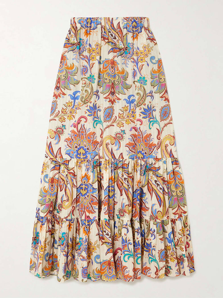 Unique Paisley Print Boho-Chic Layered Midi Skirt