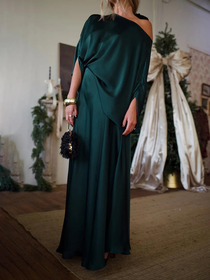 Exquisite Satin Off-Shoulder Loose Draped Blouse