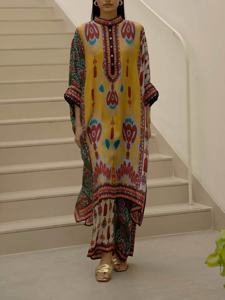 Retro Casual Patchwork Floral Print Loose Straight-Leg Pants