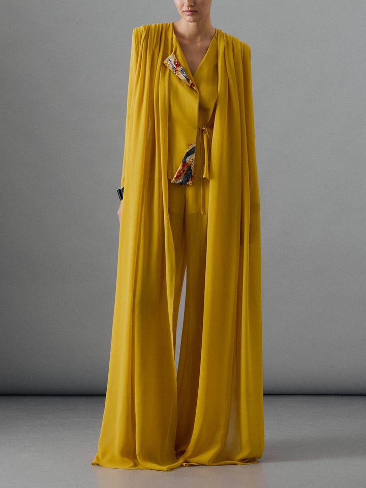 Elegant Draped Chiffon Shirt & Wide Leg Pants Two-Piece Set