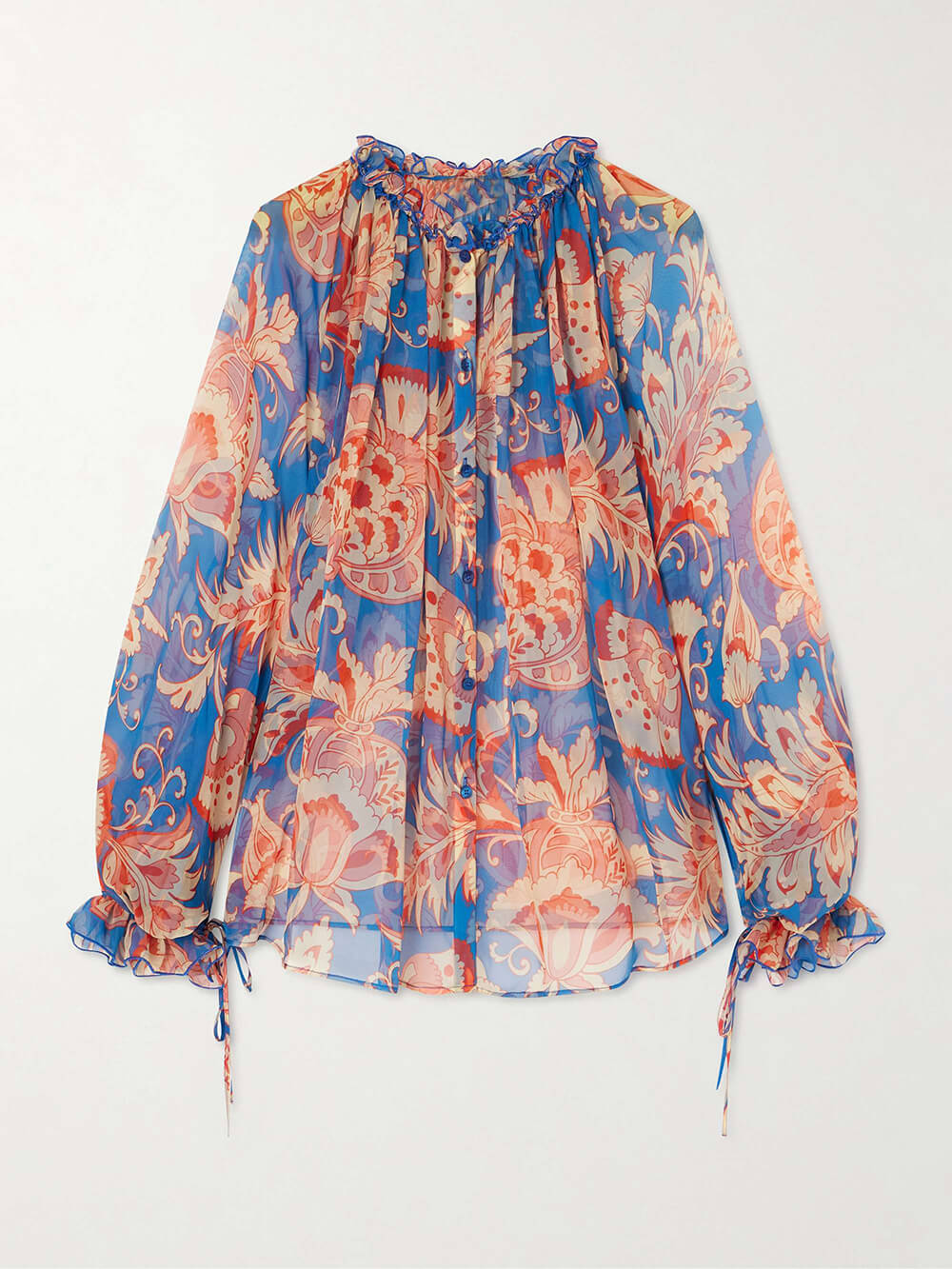 Modern Printed Chiffon Ruffle Blouse
