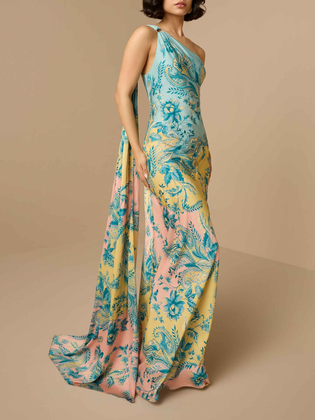 Elegant Bohemian Paisley Satin Maxi Dress