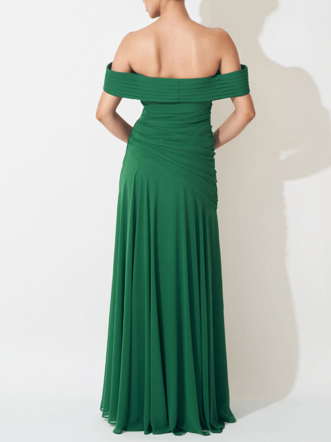 Elegant Off Shoulder Ruched Chiffon Maxi Dress