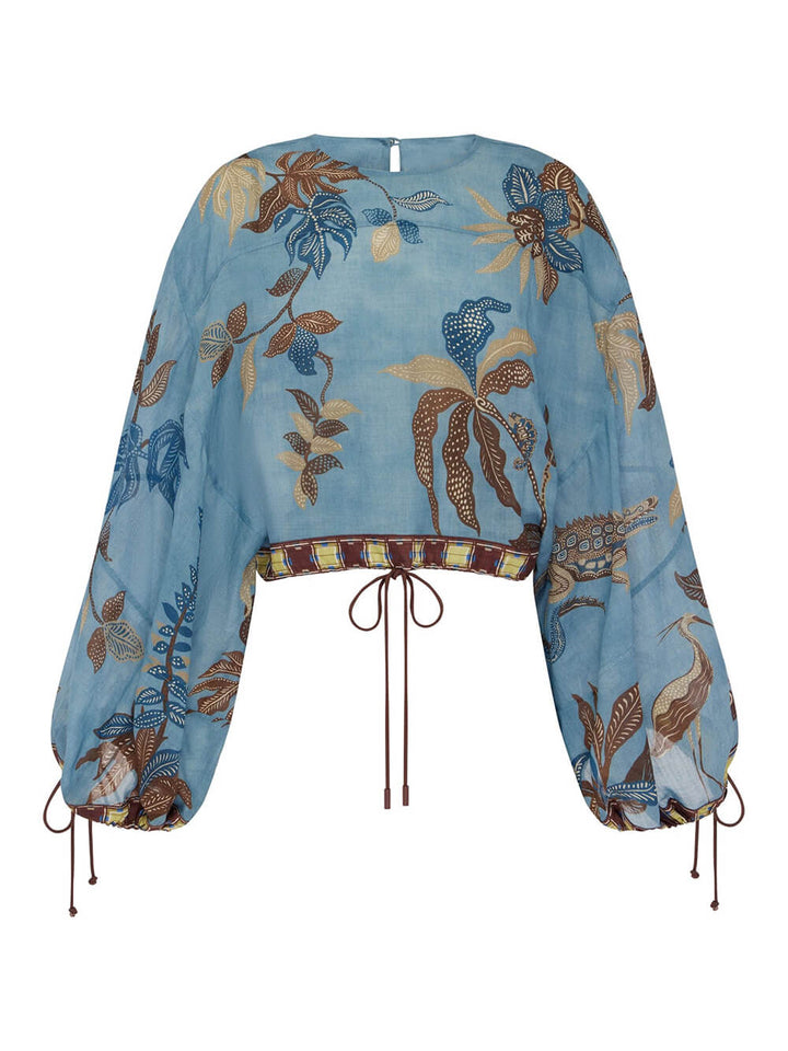 Boho Print Color Block Drawstring Drop Shoulder Top and Shorts Set