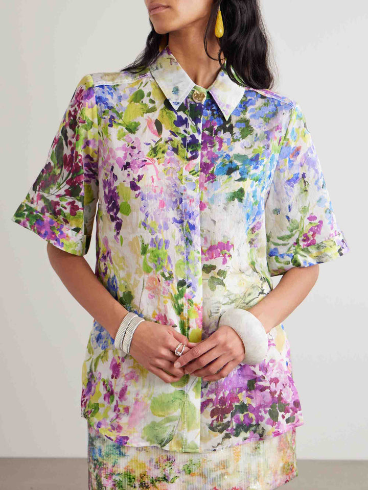 Elegant Floral Print Sequin Top & Skirt Two-Piece Set