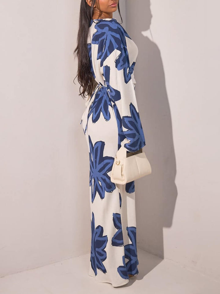Elegant Floral Print Waist-Defined Maxi Dress