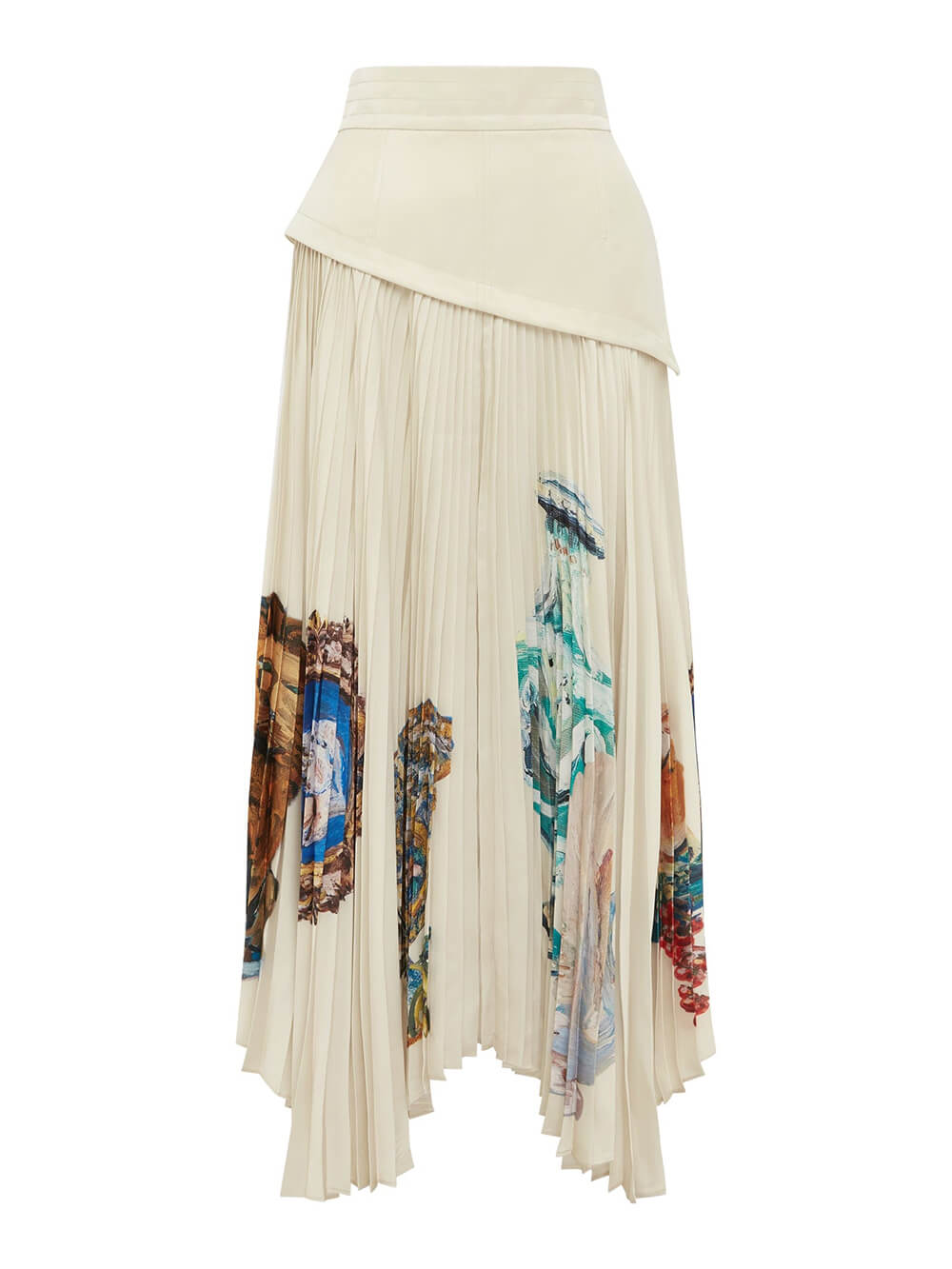 Retro Printed Ruched Patchwork Asymmetric Pleated Skirt