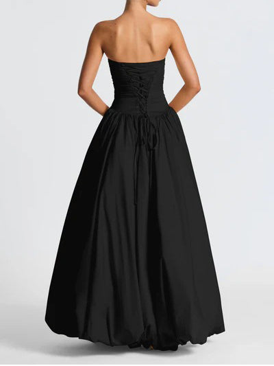 Elegant Strapless Ruched High-Slit Ball Gown Maxi Dress