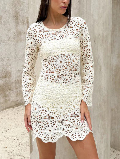 Casual Embroidered Hollow-Out Mini Dress