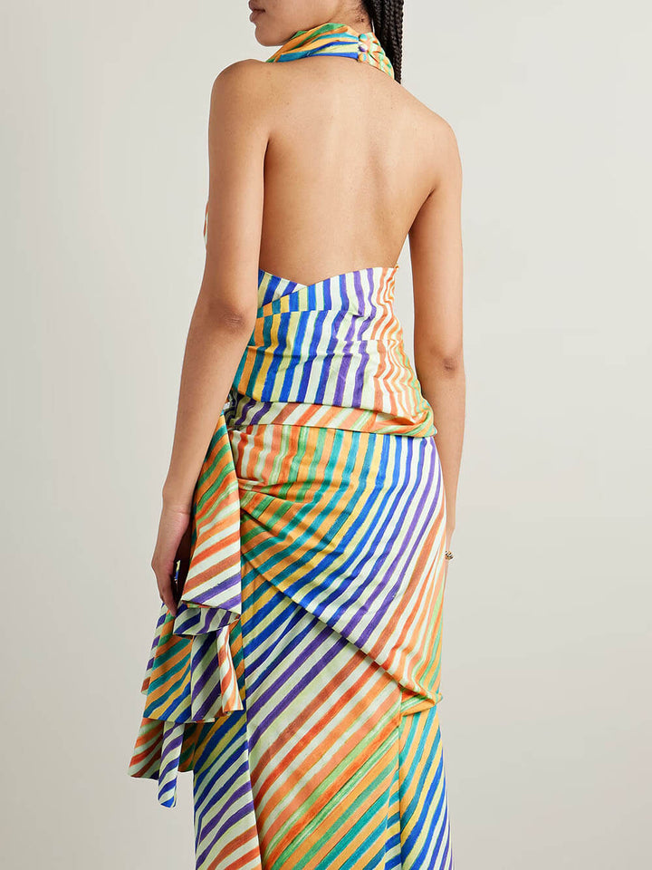 Unique Striped Print Crayon Knot A-Line Maxi Skirt