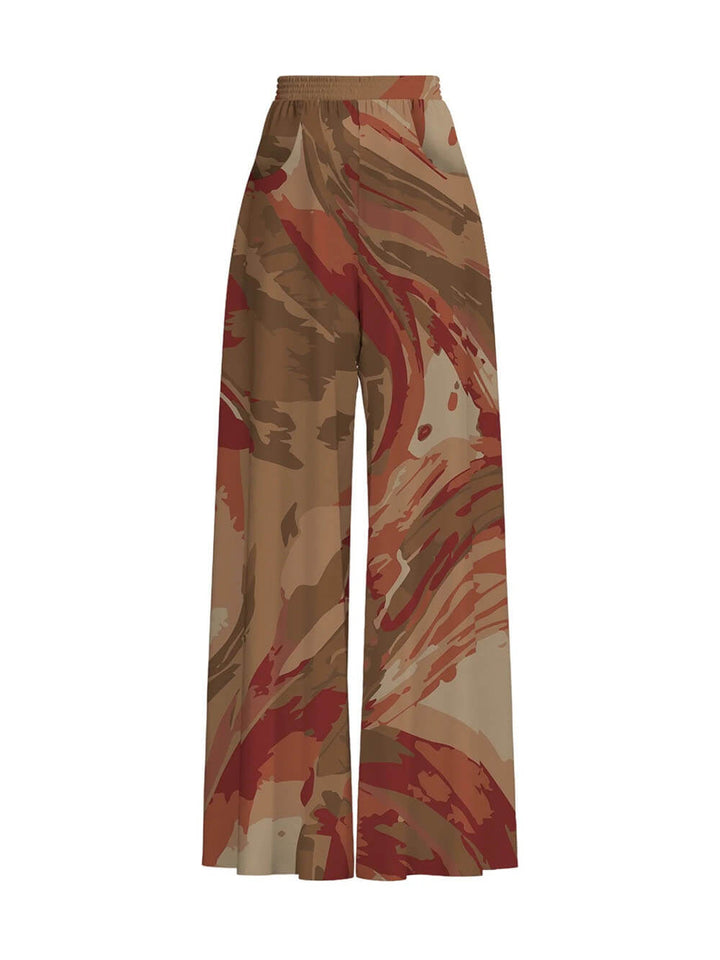 Casual Colorful Printed Loose High-Waisted Wide-Leg Pants