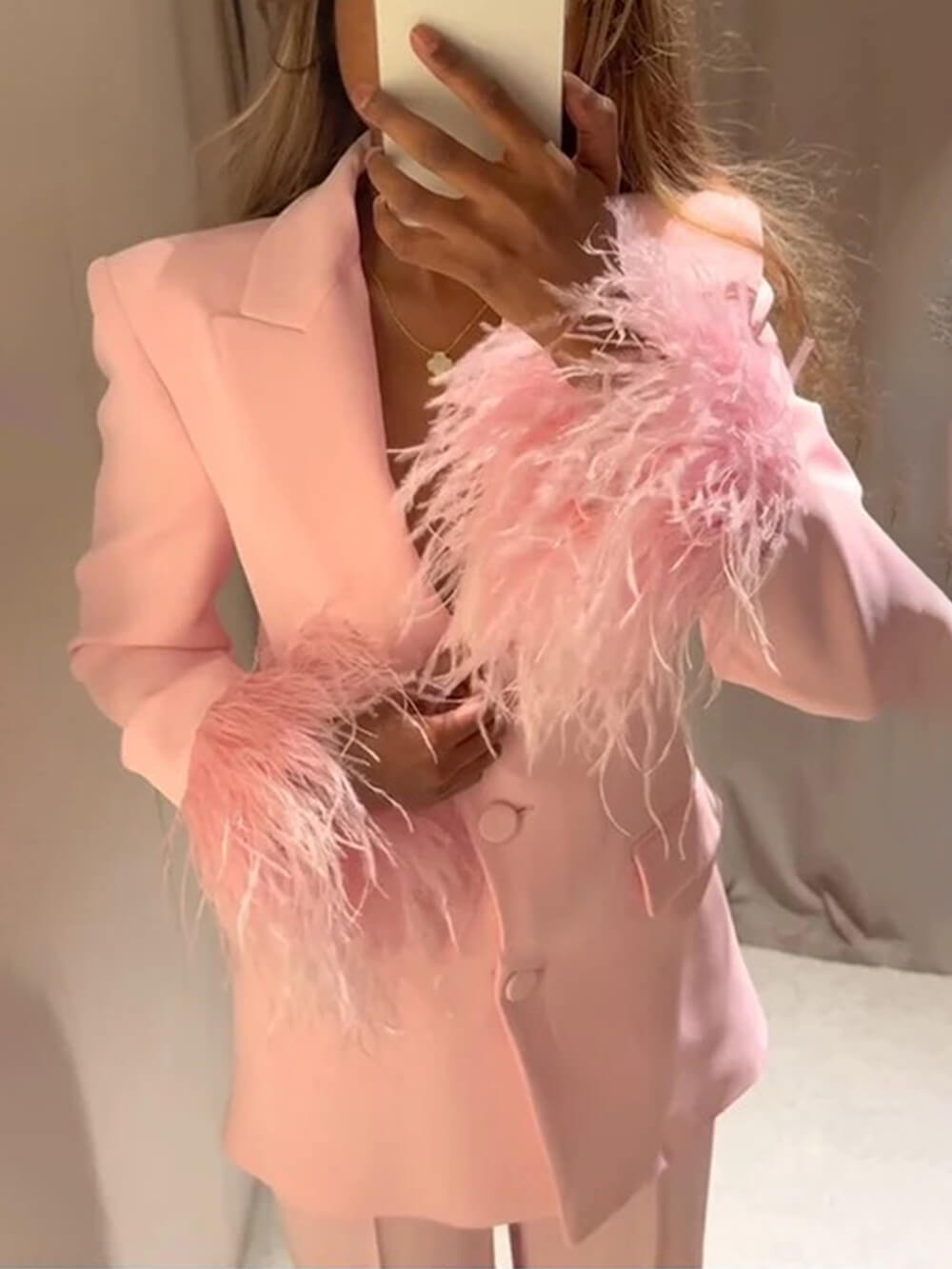 Elegant Pink Patchwork High-Waist Blazer Pants