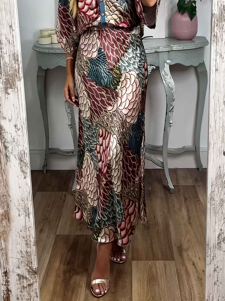 Elegant Vintage Satin Floral Print Fishtail Skirt