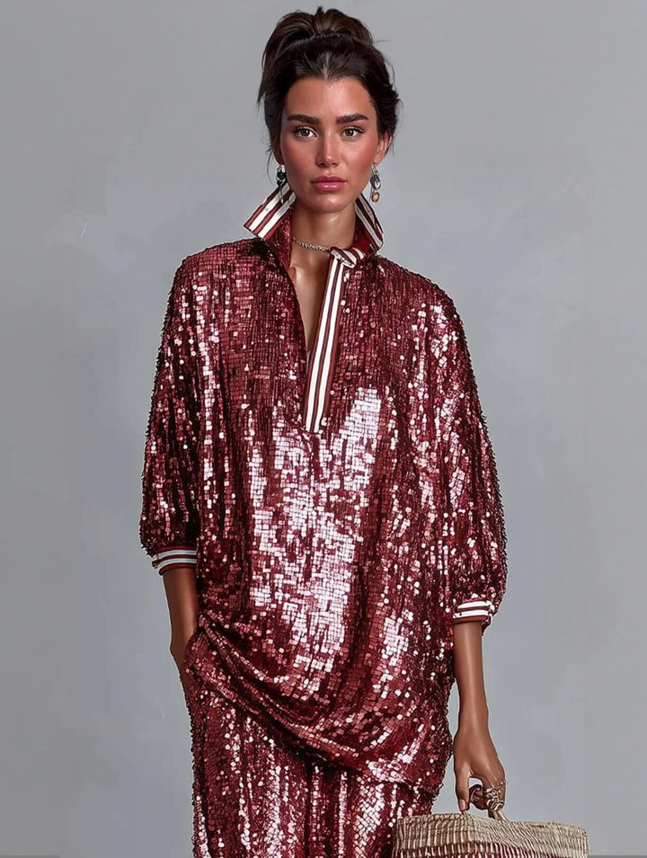 Charming Sequined Elastic Waist Pocket Skinny Pants