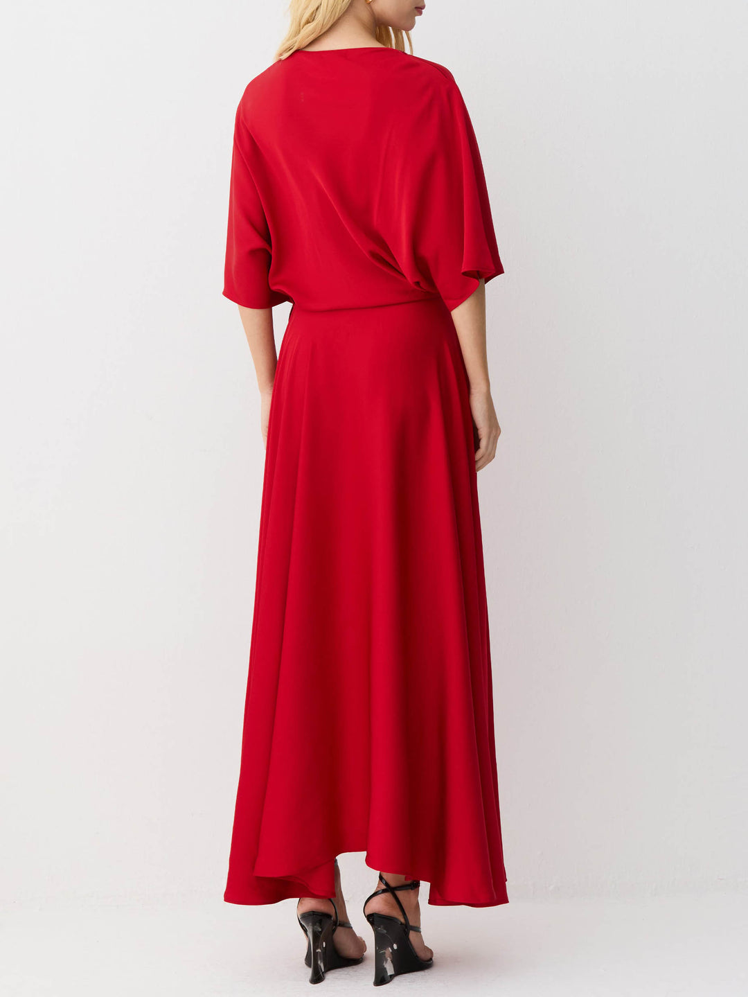 Elegant Satin Flowing Wrap Midi Dress