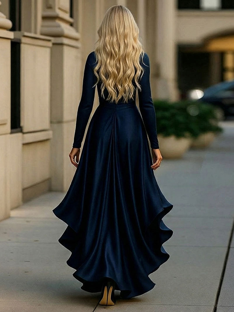 Elegant Satin Ruffle Wrap-style Maxi Dress