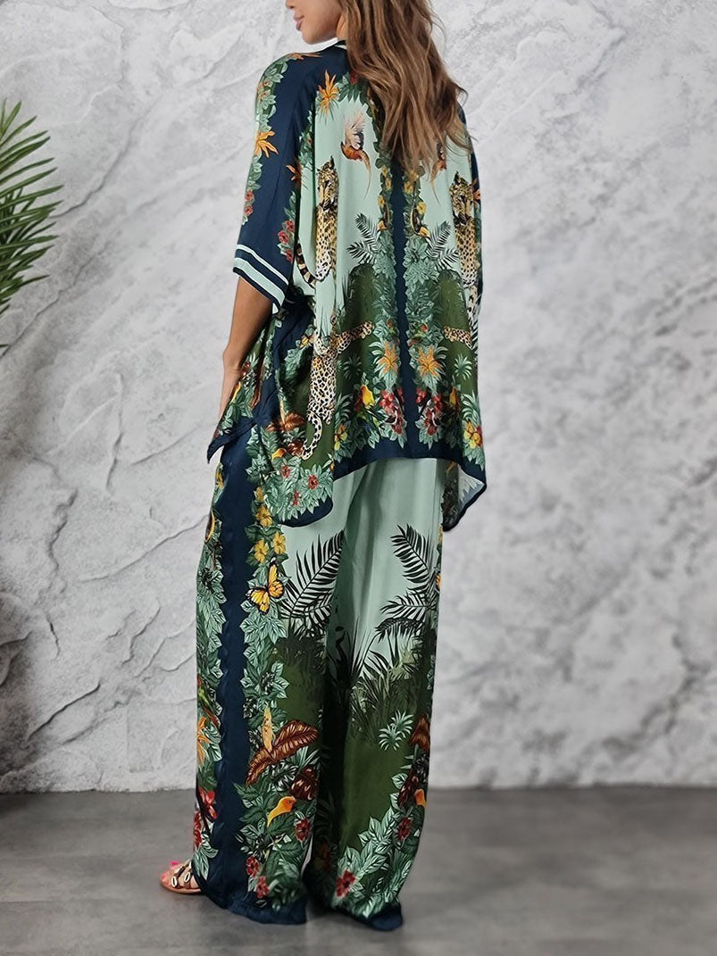 Exotic Jungle Print Batwing Sleeve Shirt