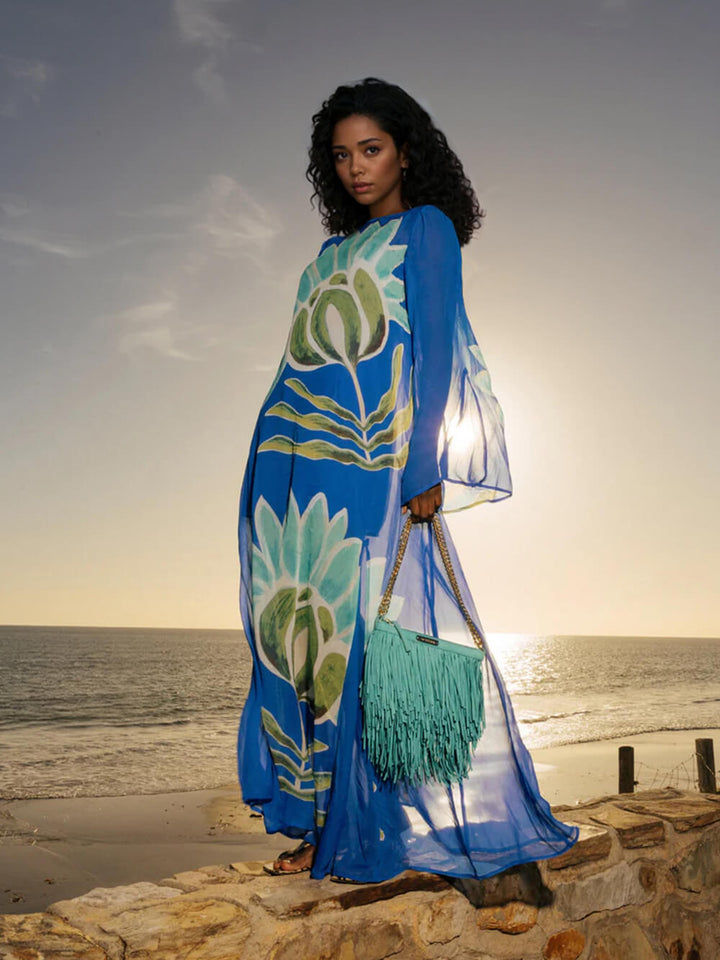 Casual Resort Style Floral Print Chiffon Maxi Dress