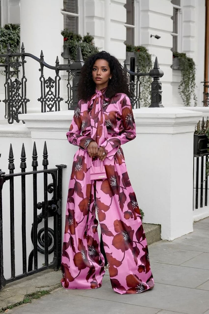 Unique Floral Print Tie-Front Loose Shirt