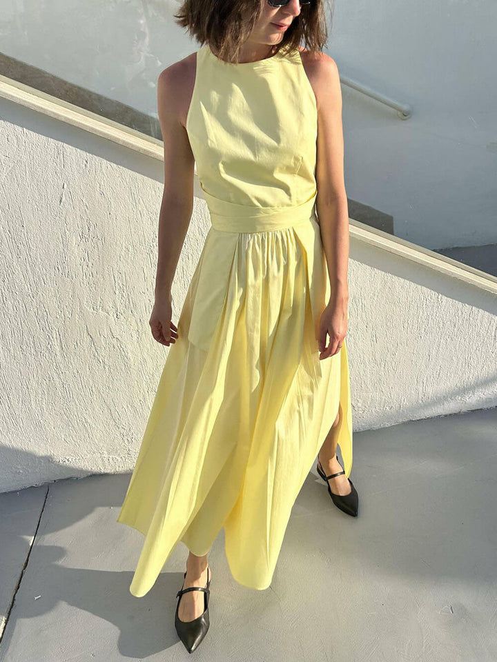 Casual Unique Side Slit Tie Pocket Vest Dress
