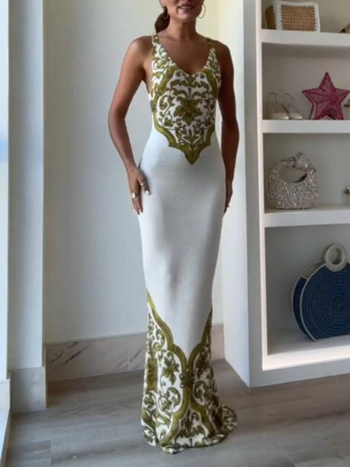 Robe longue extensible à queue de poisson à imprimé unique symétrique Extraordinary Elegance