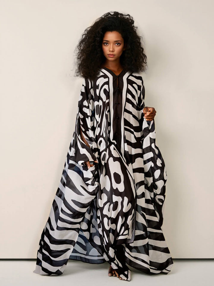 Casual Mottled Print Relaxed Kimono Maxi Dress