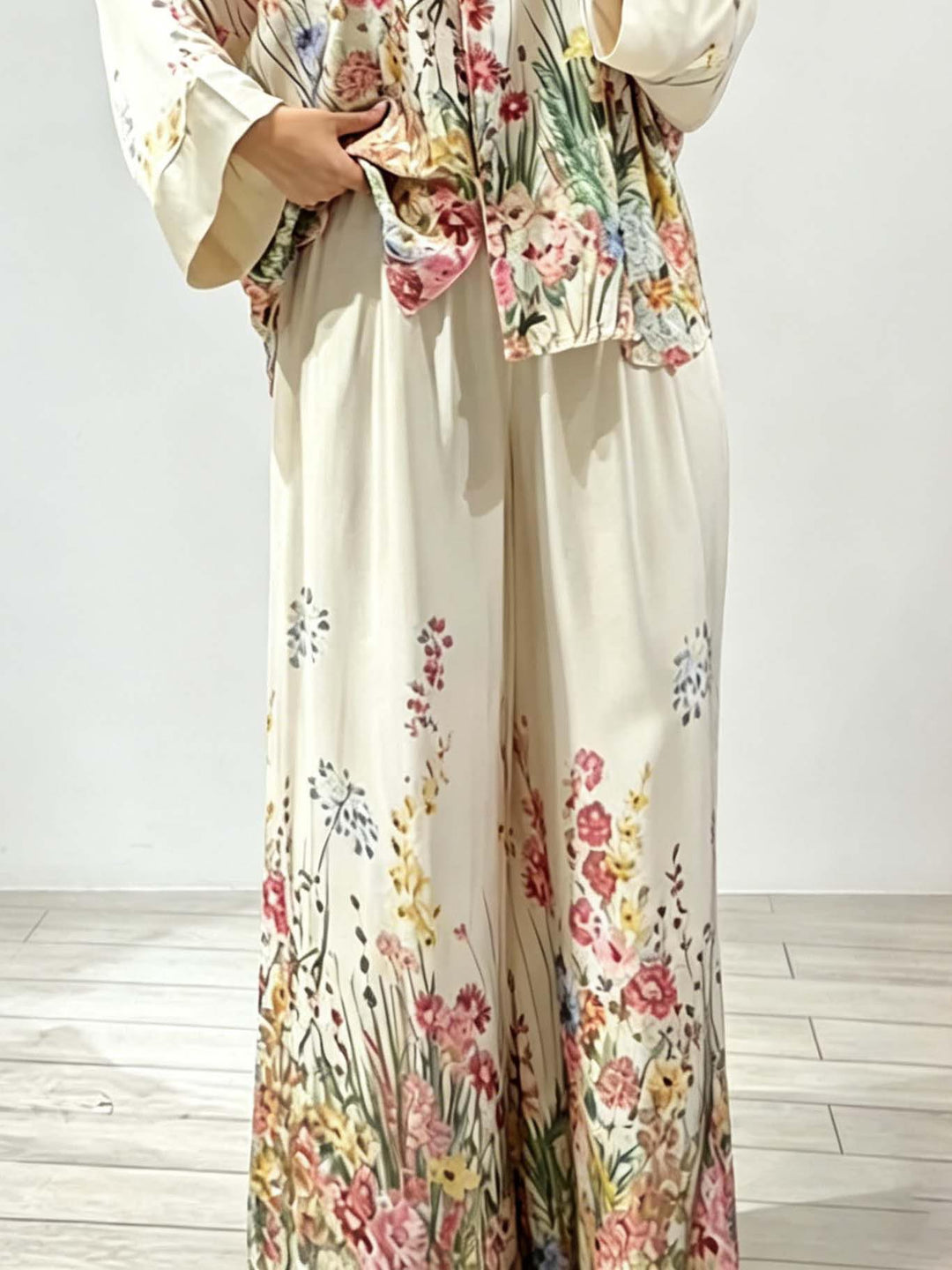 Elegant Floral Print Satin Button Shirt