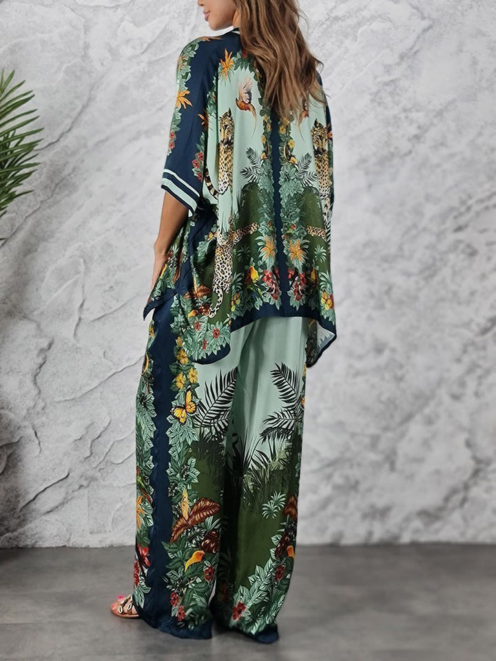Exotic Jungle Print Wide Leg Pants