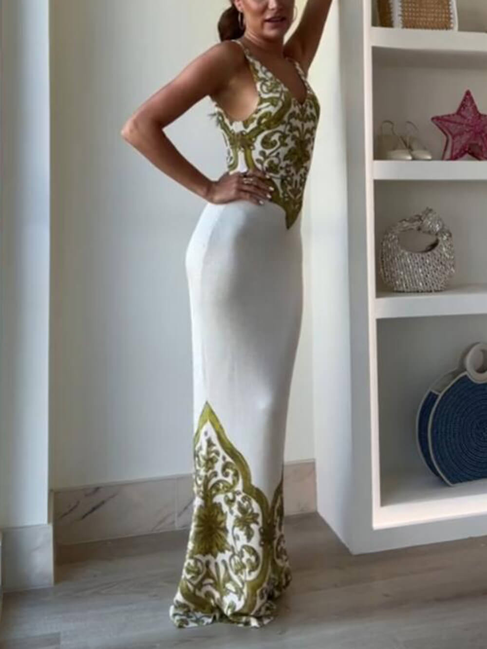 Robe longue extensible à queue de poisson à imprimé unique symétrique Extraordinary Elegance
