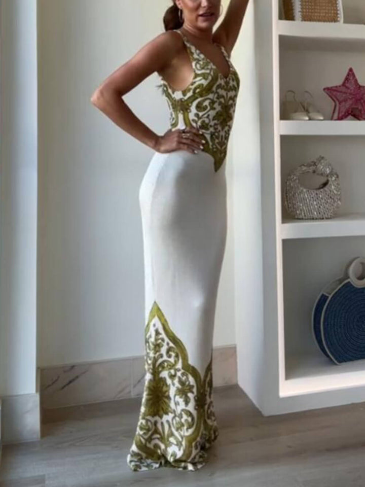 Robe longue extensible à queue de poisson à imprimé unique symétrique Extraordinary Elegance