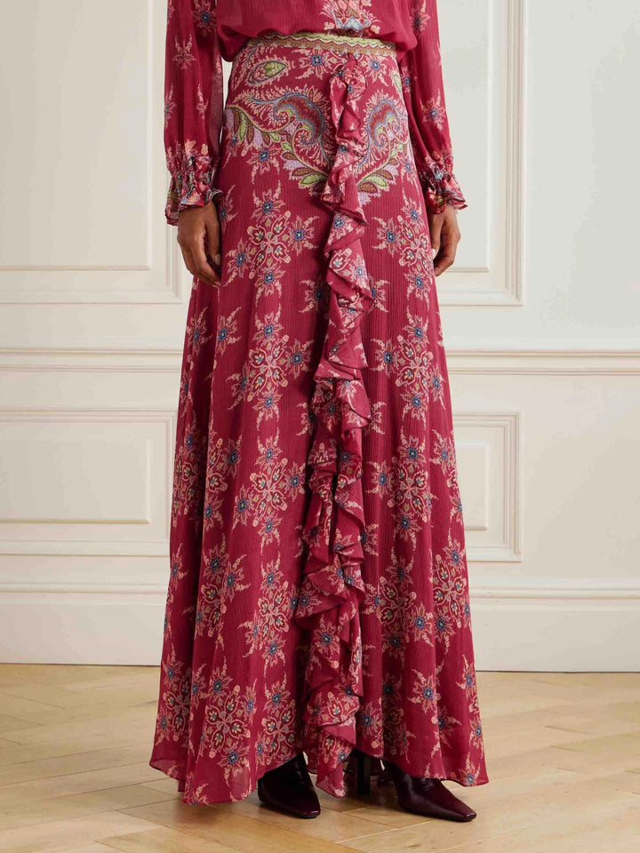Exquisite Bohemian Ruffled Printed Chiffon Skirt