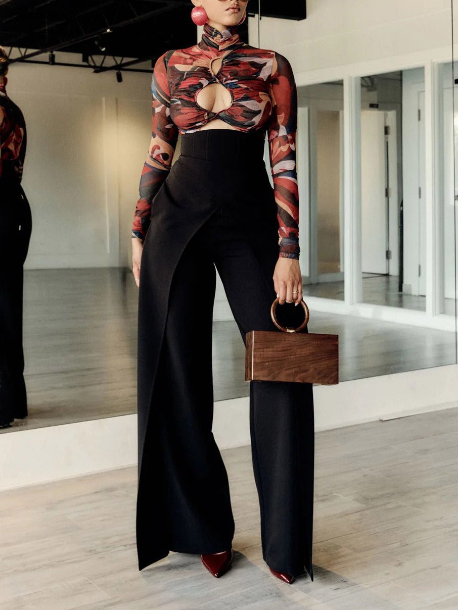 Unique Exquisite Tailoring High Waist Wide Leg Pants