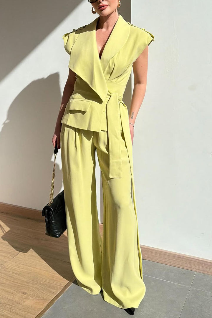 Asymmetric Vest And Wide-leg Pants Set