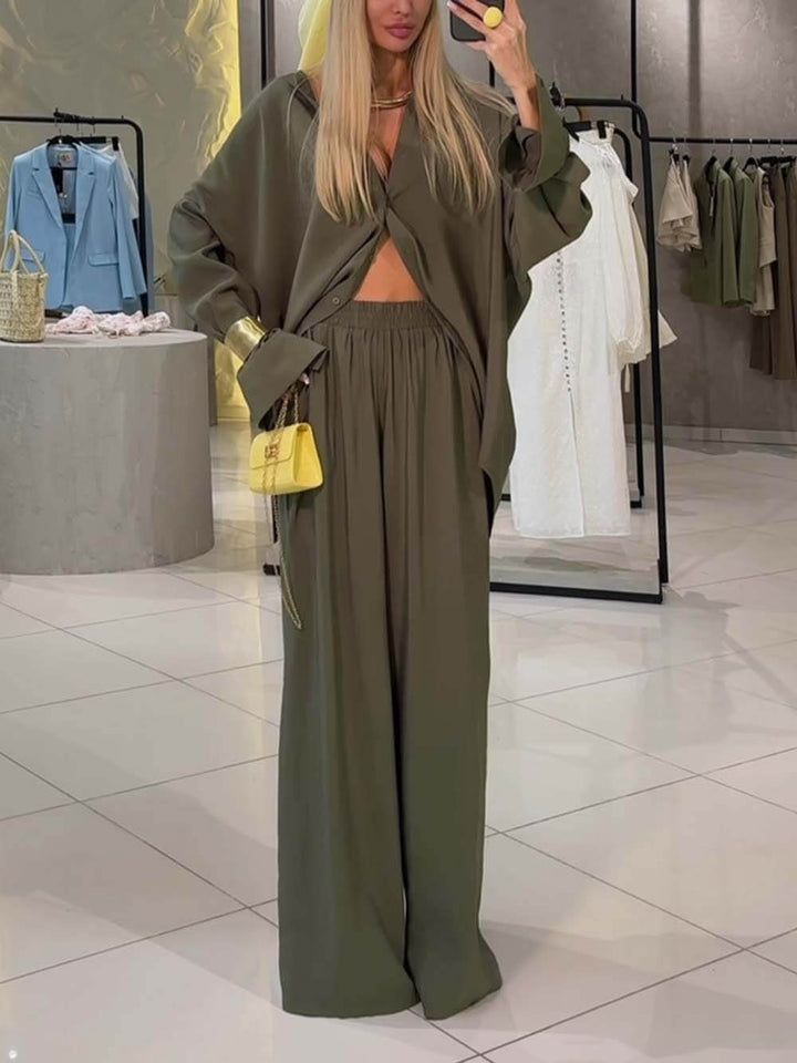Classic High-Rise Pleated Pocket Wide-Leg Pants