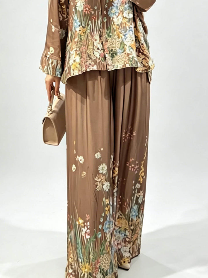 Elegant Floral Print Satin Button Shirt