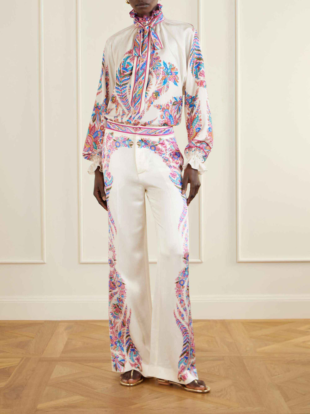 Exquisite Bow Detail Paisley Print Satin Shirt