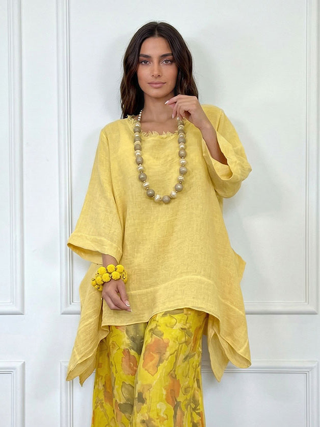 Casual Asymmetrical Top & Printed Wide Leg Pants Set