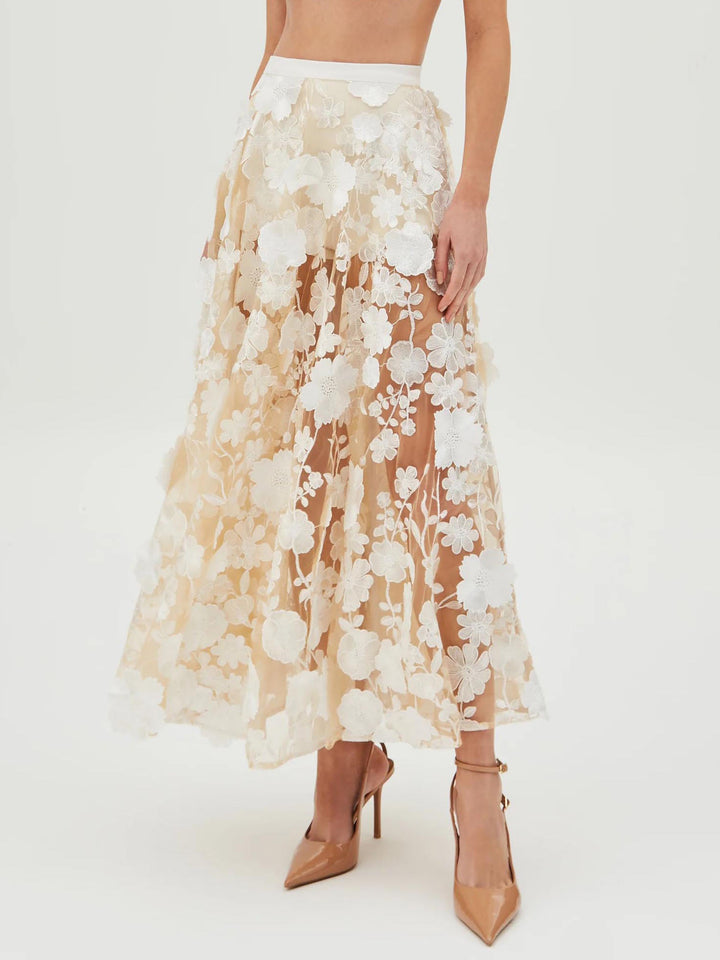 Exquisite Floral Embroidered Sheer Maxi Skirt