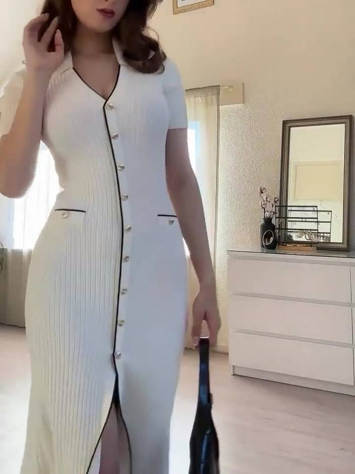 Minimalist V-neck Knit Dress