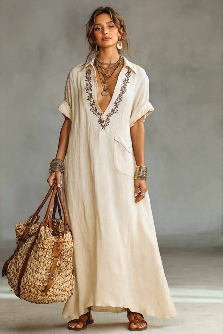 V-Neck Embroidered Maxi Dress