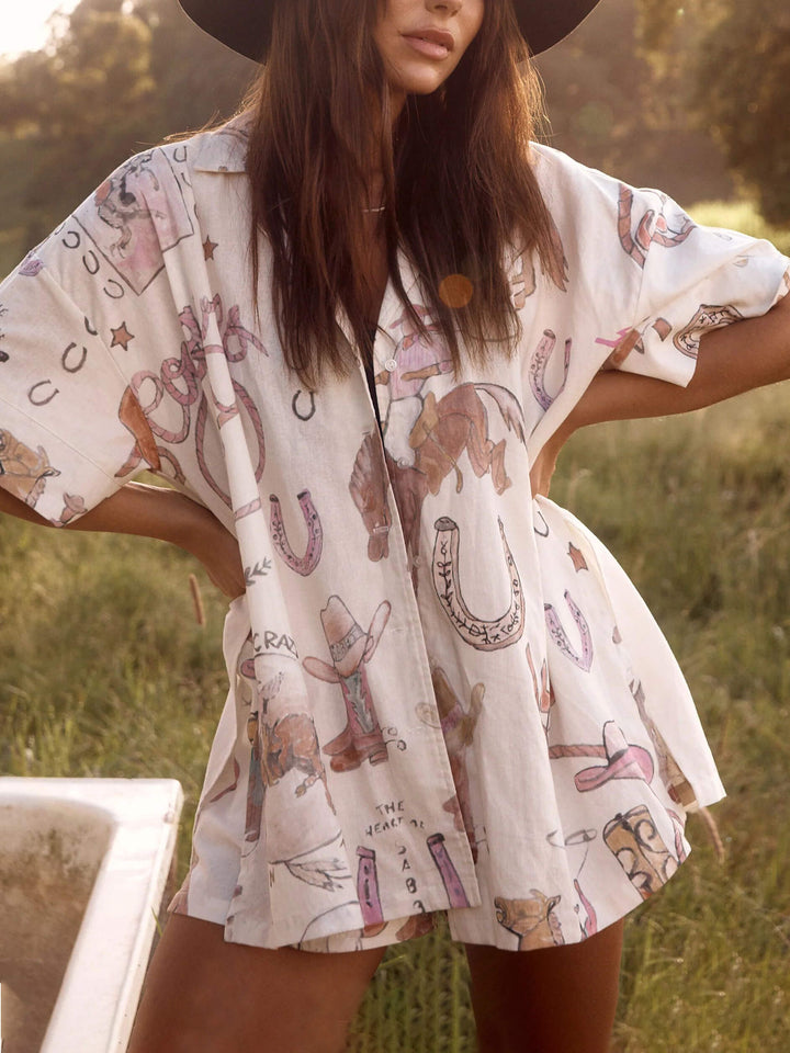 Camicia a maniche corte con stampa western + pantaloncini larghi in due pezzi