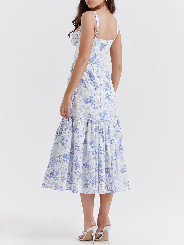 Midikleid mit Blumenmuster, Trägern und A-Saum