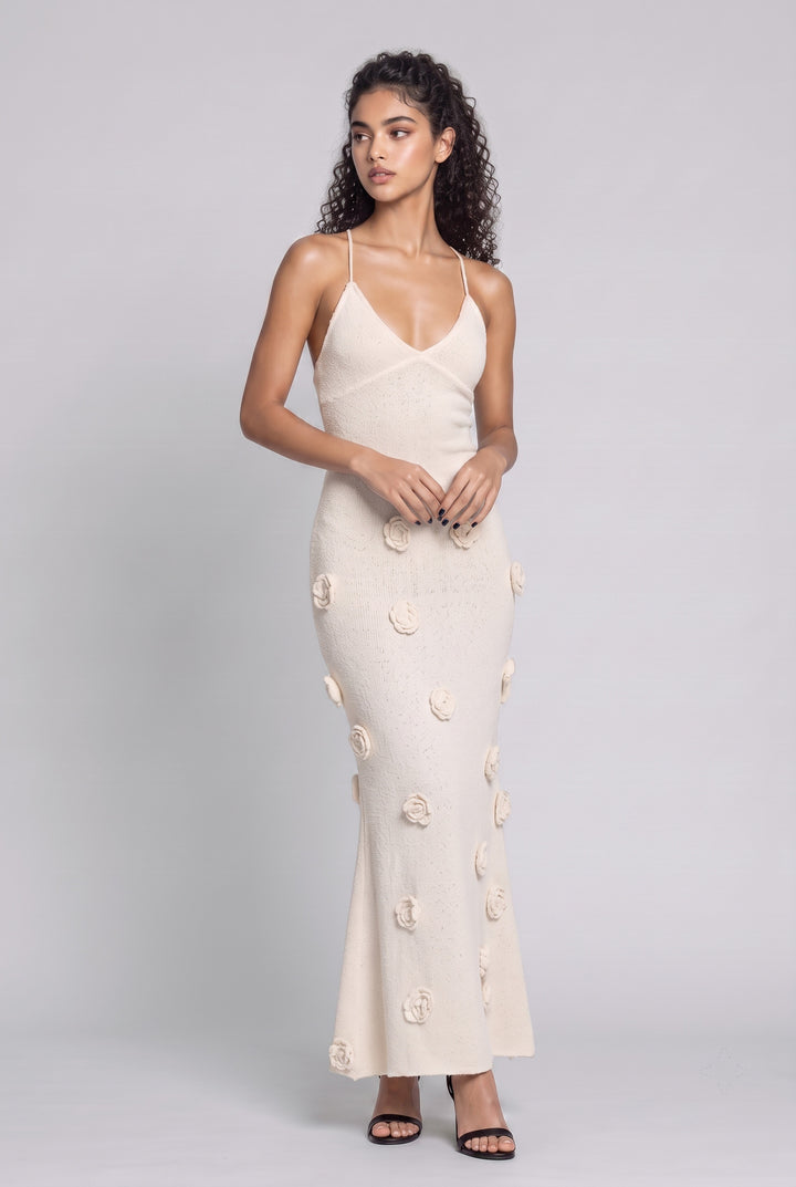 Knit Flower Strap Maxi Dress