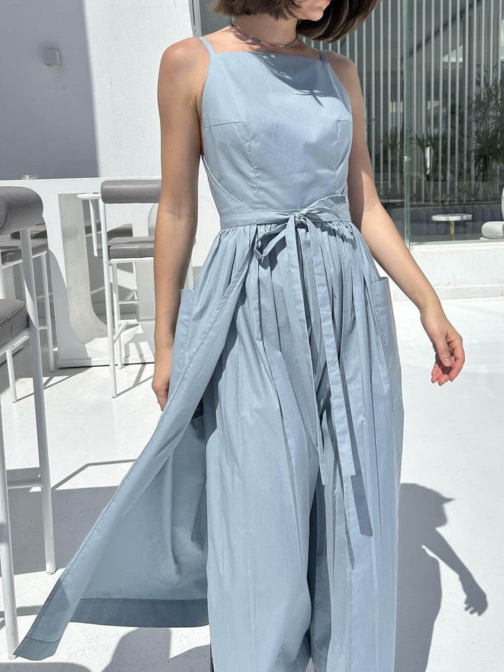Casual Unique Side Slit Tie Pocket Vest Dress