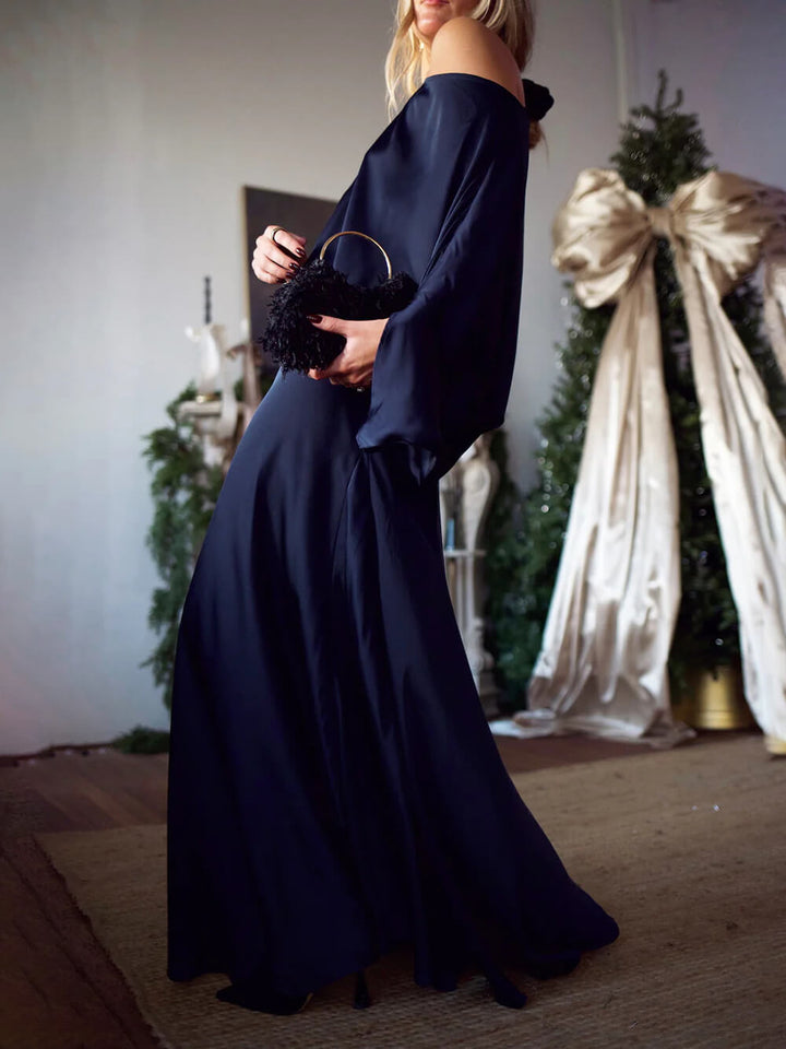 Exquisite Satin Off-Shoulder Loose Draped Blouse