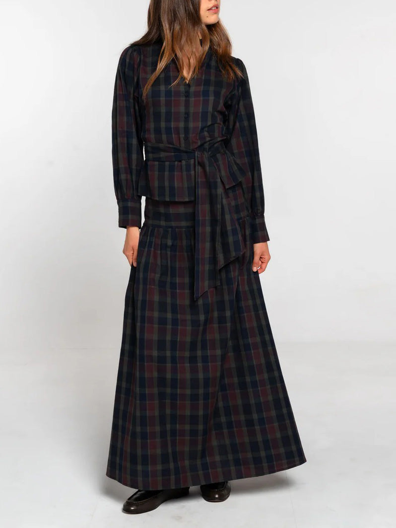 Retro Plaid Print Maxi Skirt