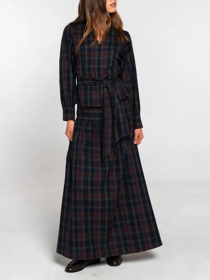 Retro Plaid Print Maxi Skirt
