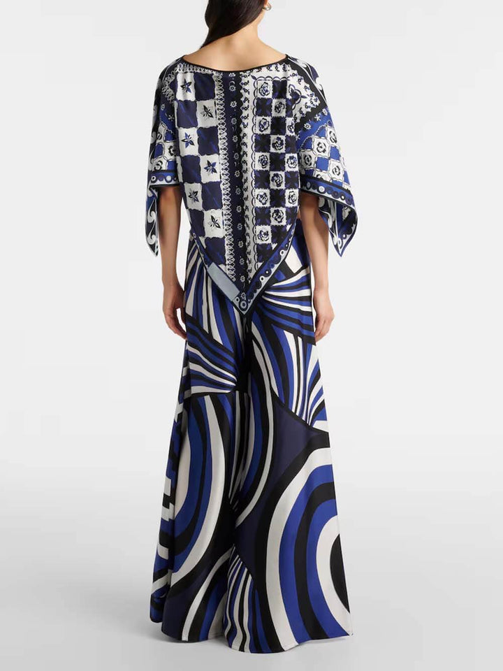 Unique Rainbow Print Satin Elastic Waist Loose Wide-Leg Pants