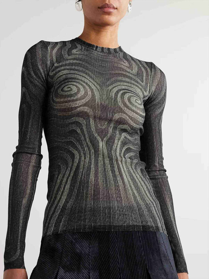 Abstract Print Stretch Knit Wide-Leg Pants
