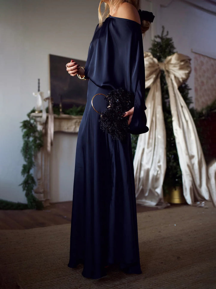 Exquisite Satin Off-Shoulder Loose Draped Blouse